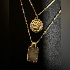 Anthropologie Coin Druzy Pendant Necklace double chain NWT ✅